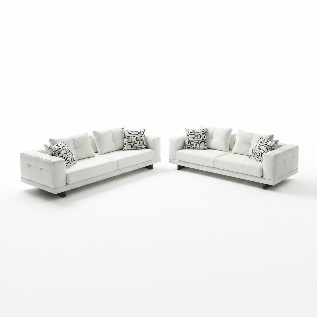 Modernes weißes Wohnzimmer Set aus Textil und Holz