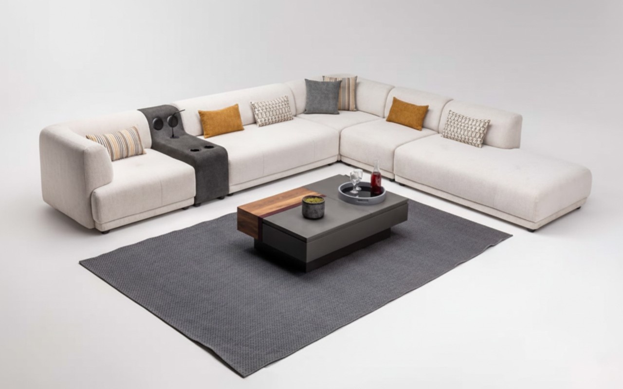 Modulsofa Ecksofa L form Stoffsofa Polstersofa Couch Sofa Beige