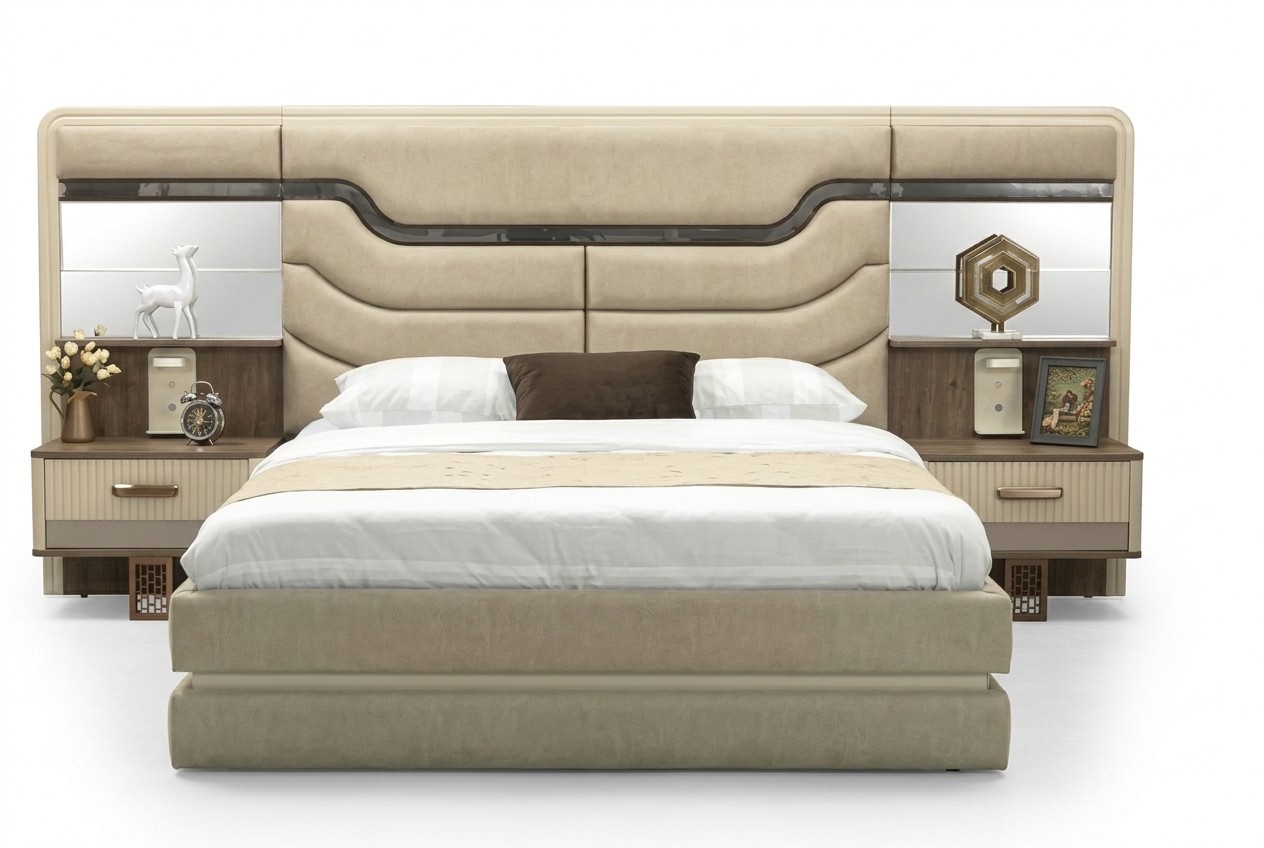 Möbel Betten Luxus Bett 2x Nachttische 3 tlg. Schlafzimmer Set Design1