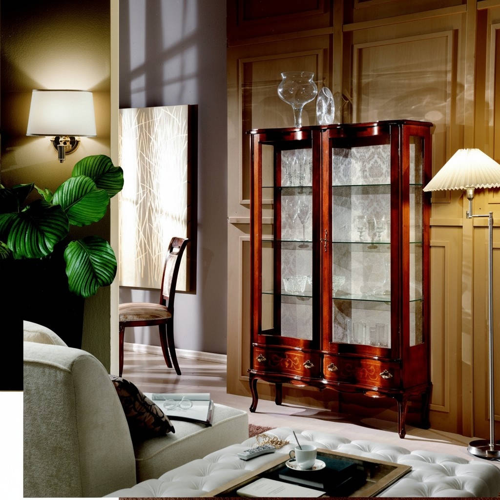 Möbel Klassische Luxus Vitrine Antik Stil Barock Rokoko Glasschrank Wohnzimmer Neu