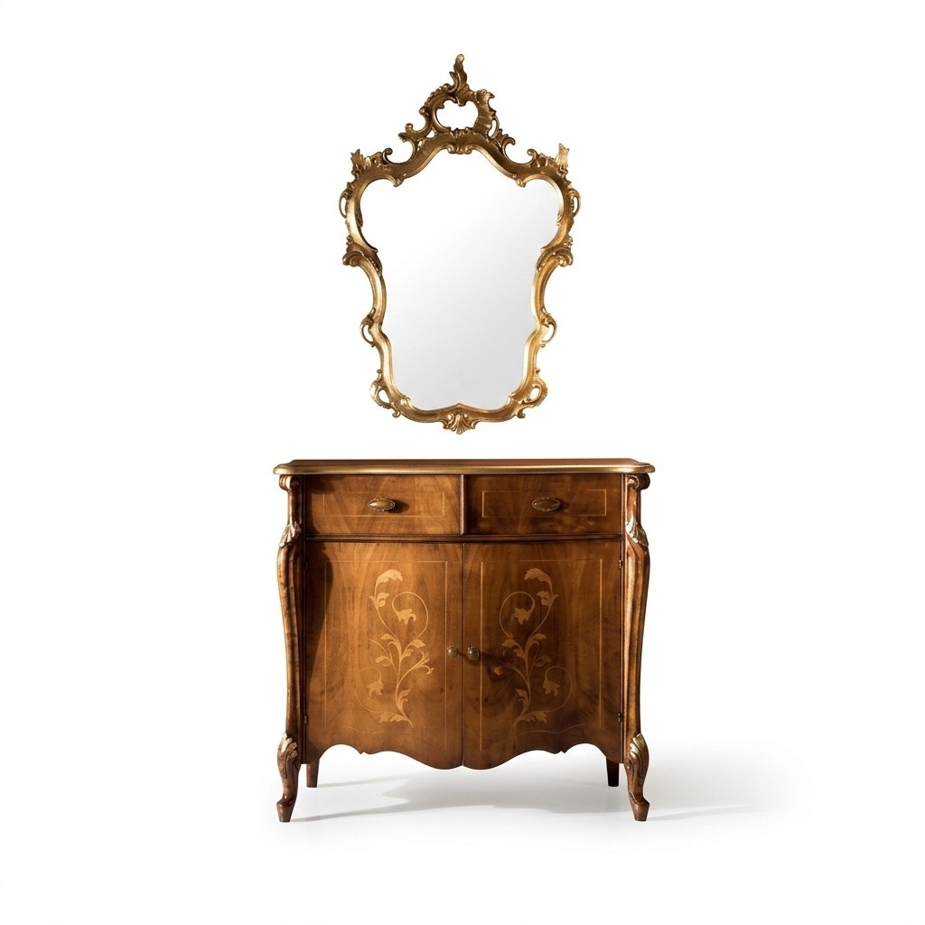 Luxus Möbel Stil Barock 2tlg Set Kommode mit Spiegel Luxus Holz Italienische