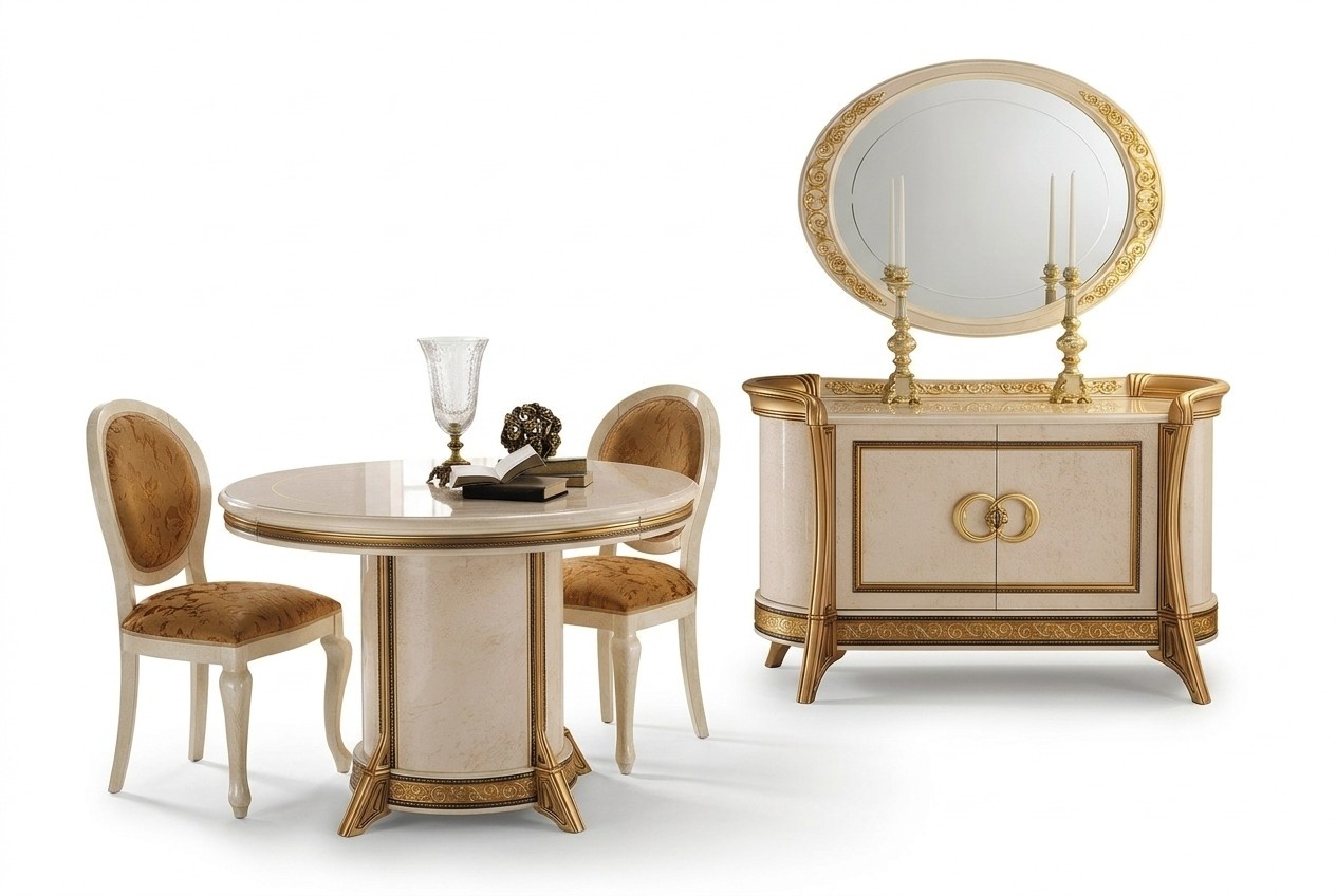 Möbel Stil Barock 2tlg Set Kommode mit Spiegel Luxus Holz Italienische Möbel Neu