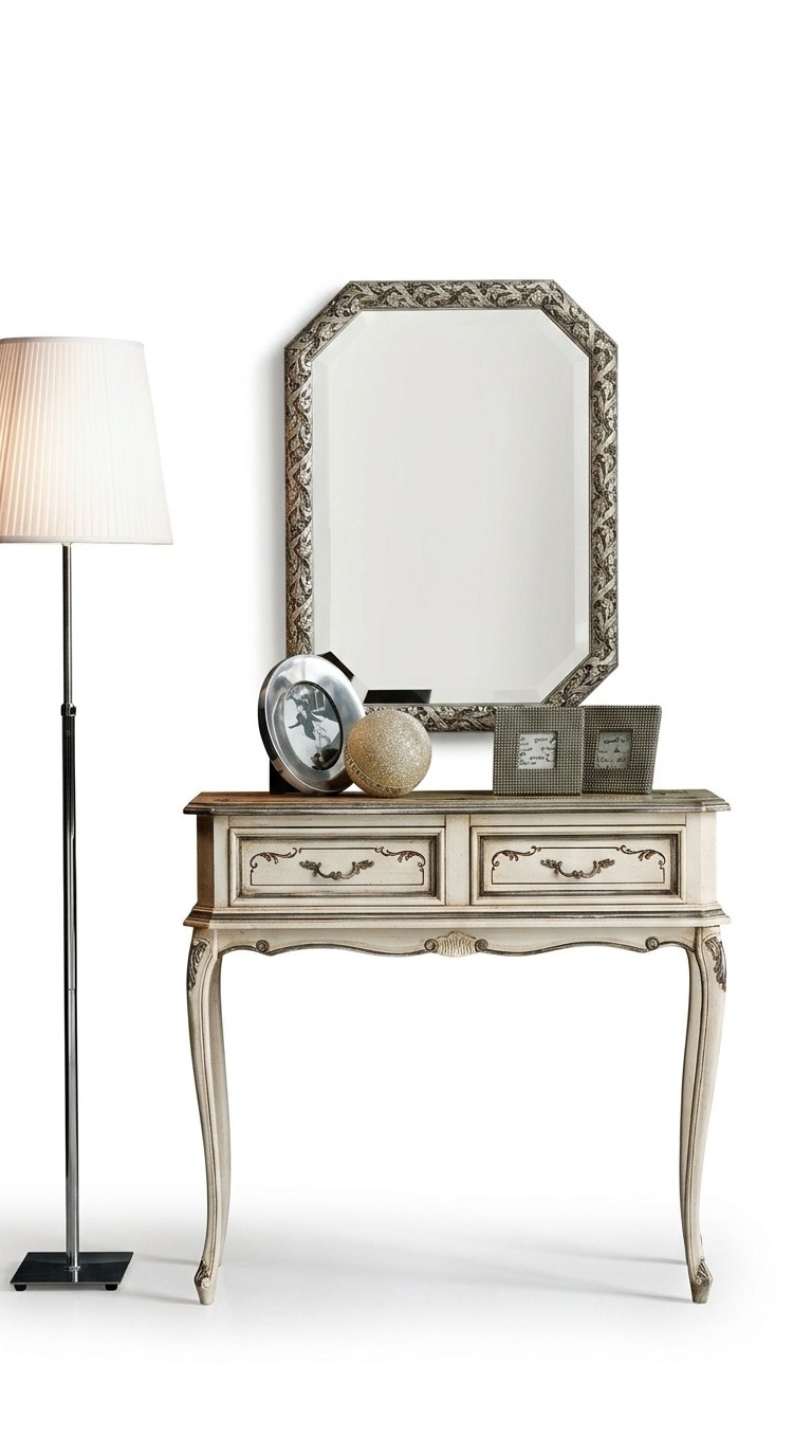 Möbel Stil Barock Konsolentisch Wandtisch Tisch Weiß Klassischer Holz 90 cm Neu