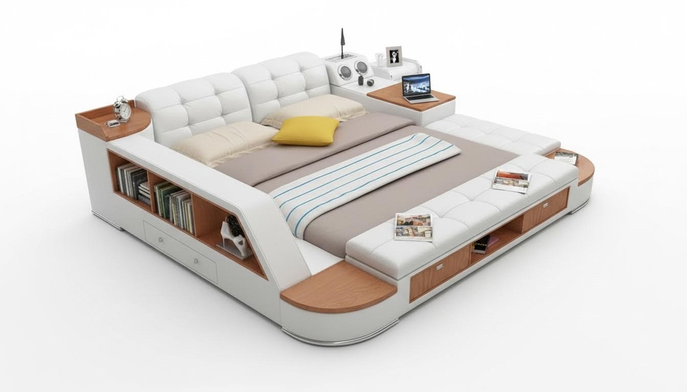 Multifunktion Schlafzimmer Liege Regale Luxus Bett Leder Betten 180x200