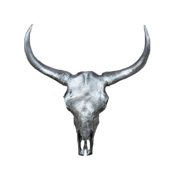 Silberner Bullenschädel Stierkopf Wand Skulpturen Höhe 60 cm Deko Figur