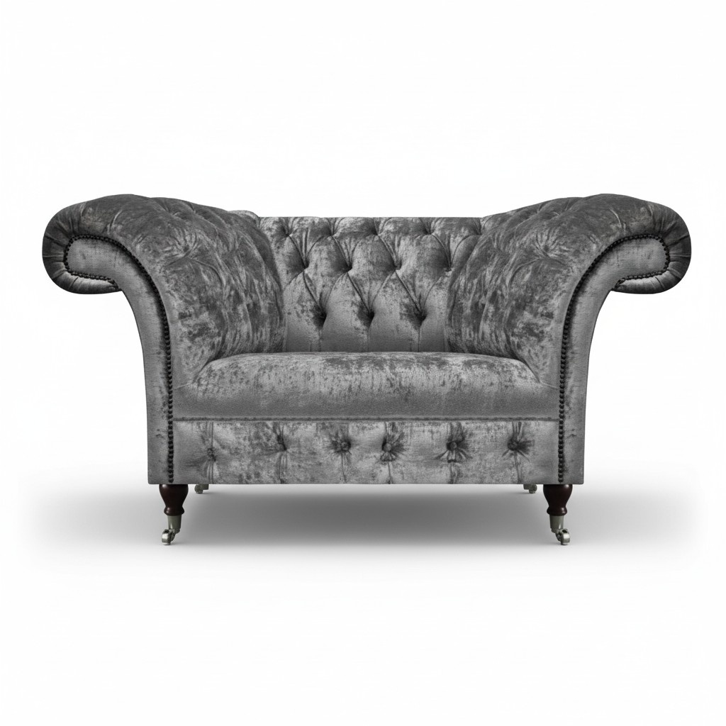 Neu Grau Sessel Luxus Textil Polstermöbel Modern Chesterfield Sitz Wohnzimmer