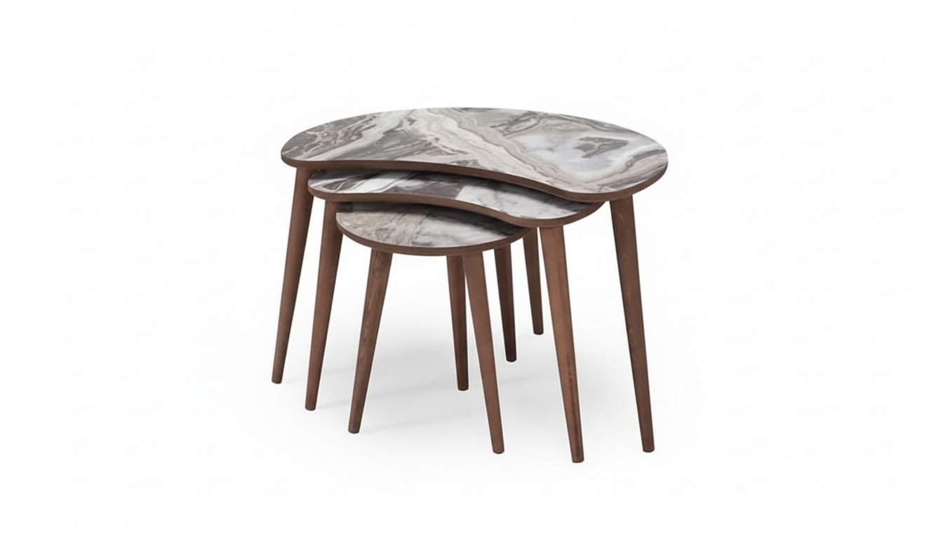 Nierenförmige Couchtische 3 x Set Beistelltische Wohnzimmer Beige Neu