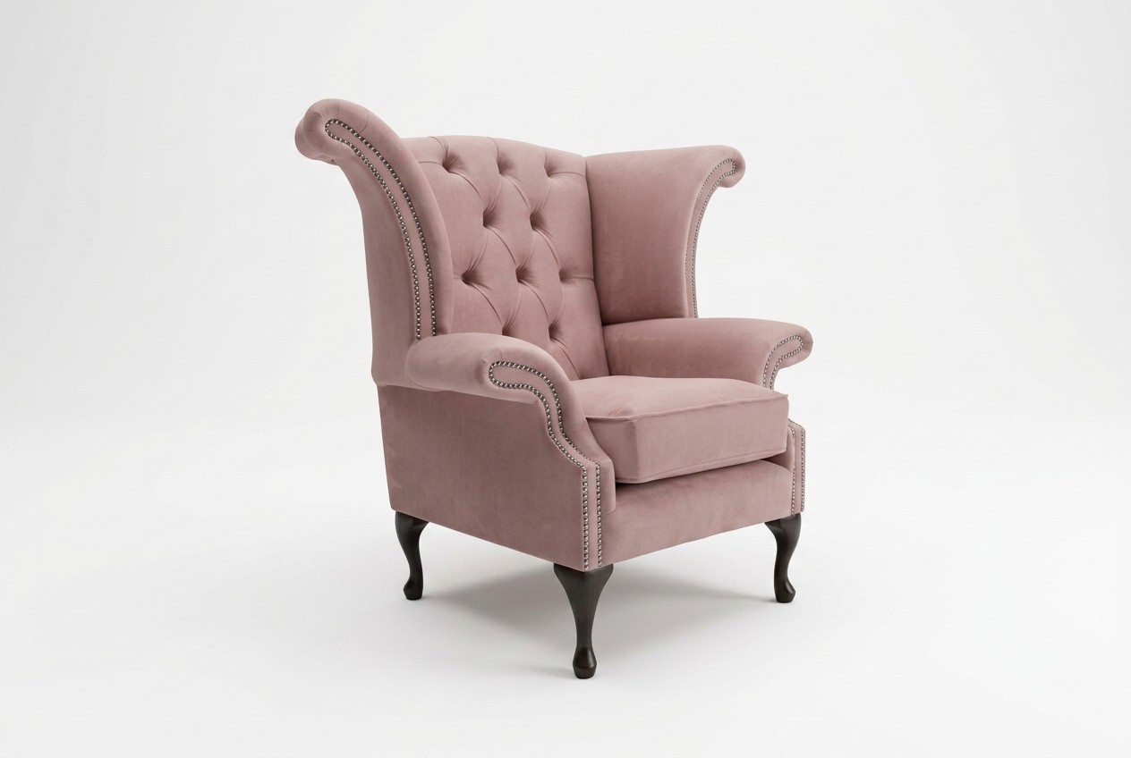 Ohrensessel Chesterfield Sofa Couch Polster 1 Sitzer Sessel Sofas Textil Rosa