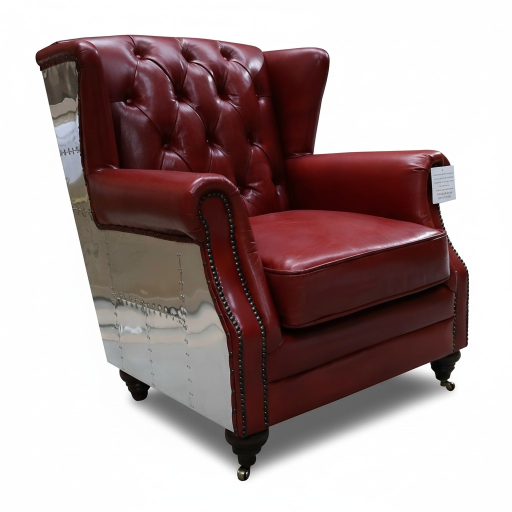 Ohrensessel Echtleder Vintage Chesterfield Leder Fernsehsessel Ledersessel Neu