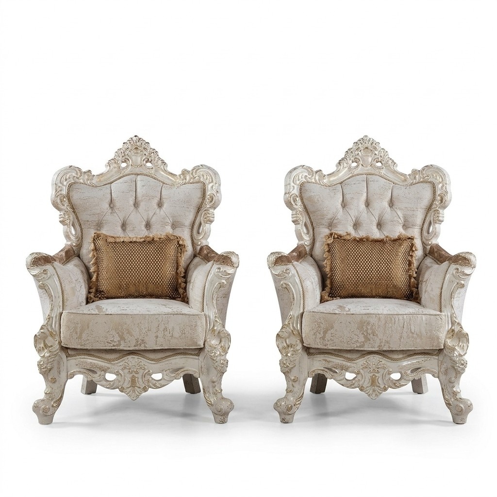 Ohrensessel Sessel Barock Design Polster Sofa Couch Chesterfield Textil Luxus