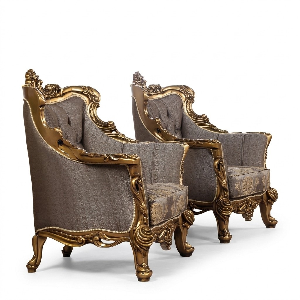 Ohrensessel Sessel Barock Design Polster Sofa Couch Chesterfield Textil Luxus