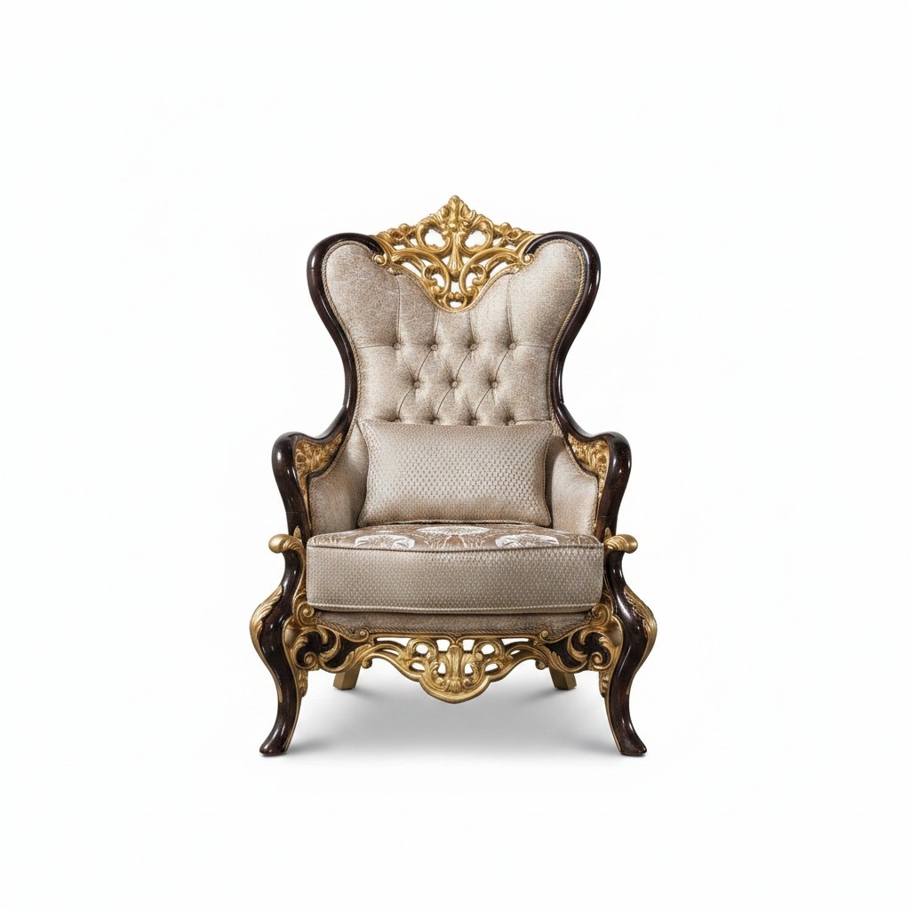 Ohrensessel Sessel Beige Barock Sitzer Stoff Polyester Wohnzimmer