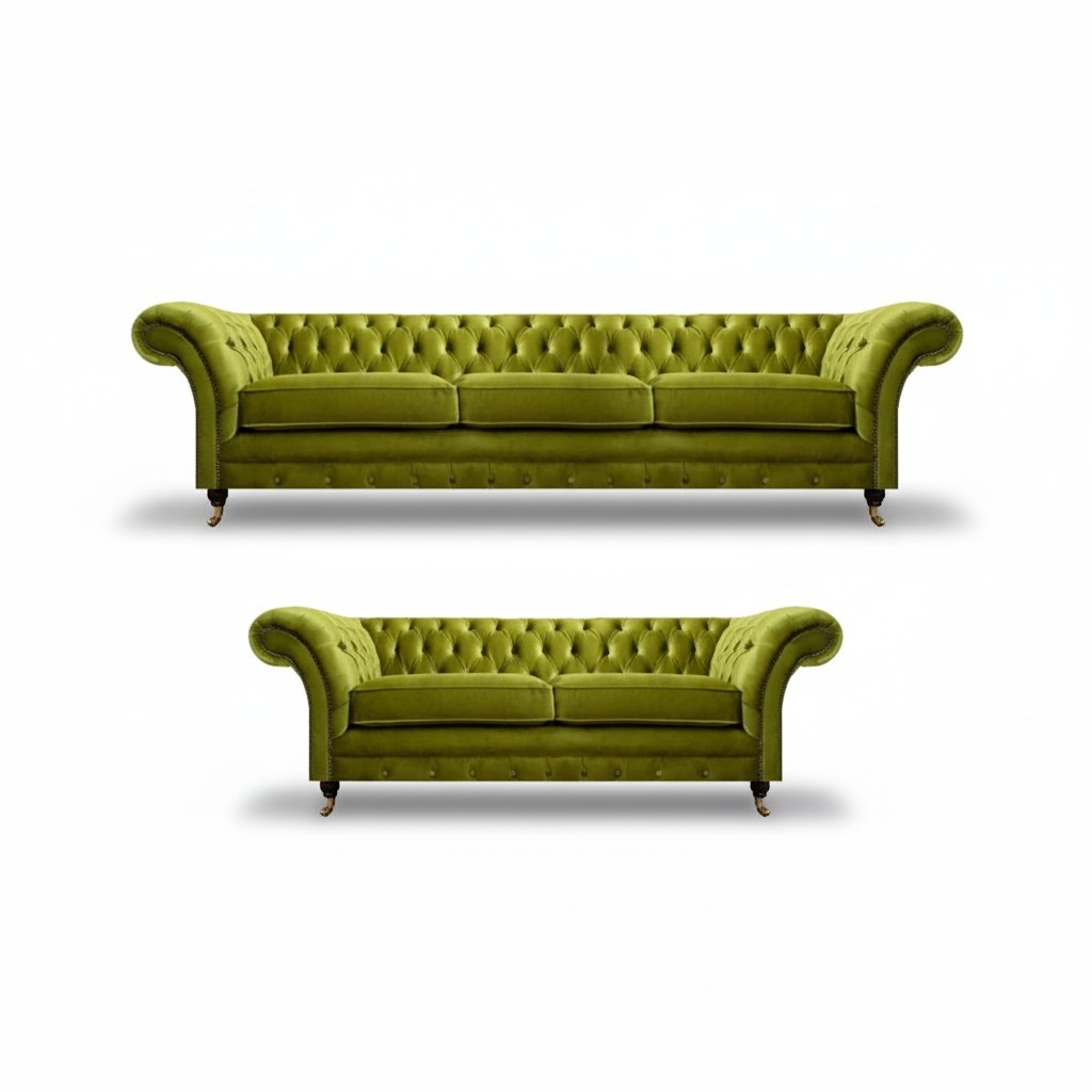 Olivengrüne Chesterfield Sofagarnitur Wohnzimmer Komplette Textil Möbel