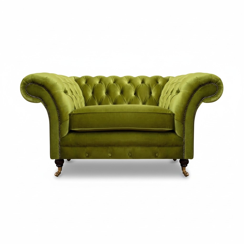 Olivengrüner Chesterfield Sessel Polstermöbel Designer Textil 1-Sitzer