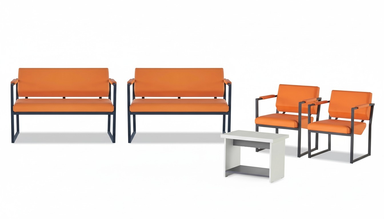 Orange Arbeitszimmer Sitzmöbel Designer Weißer Kaffeetisch Edle Garnitur