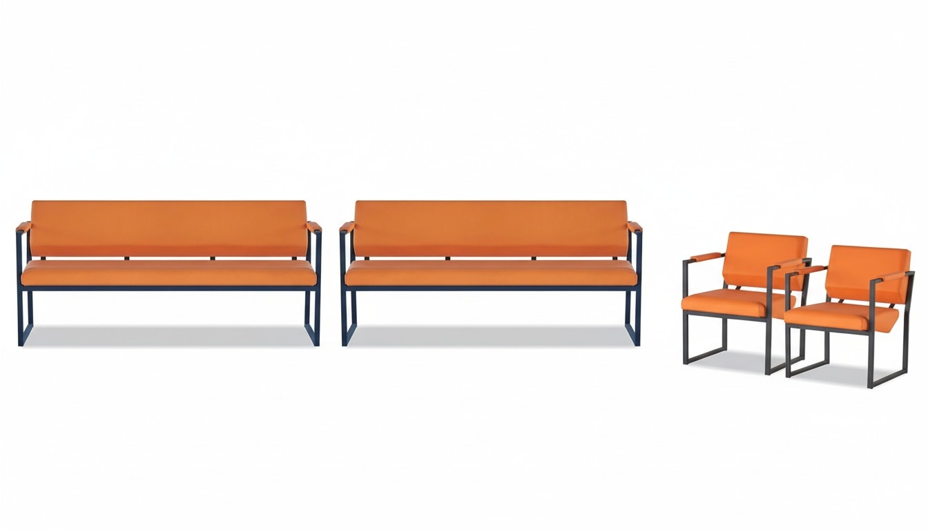 Orange-Schwarze Arbeitszimmer Sitzmöbel Kunstleder Bänke 2x Lehnsessel