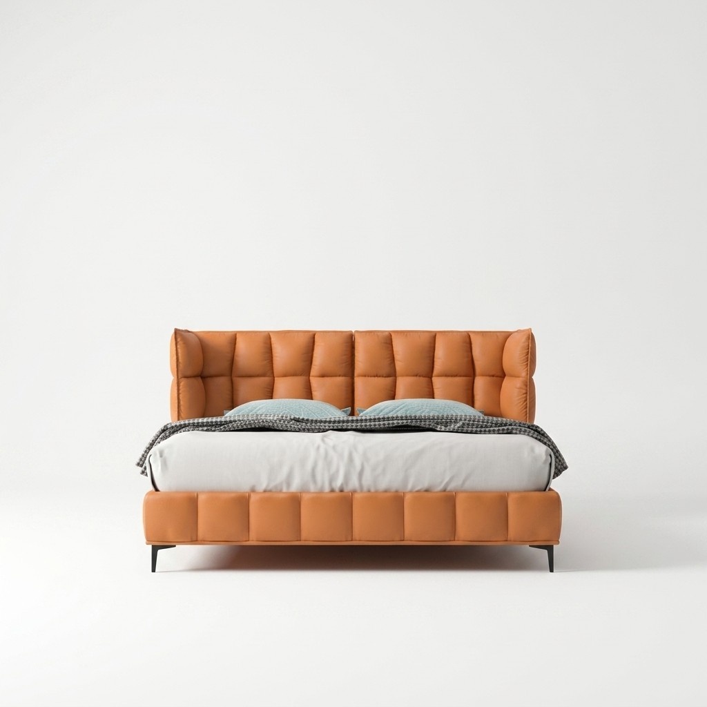 Oranges Doppelbett Schlafzimmer Möbel Textilbetten Holzgestell Stilvoll