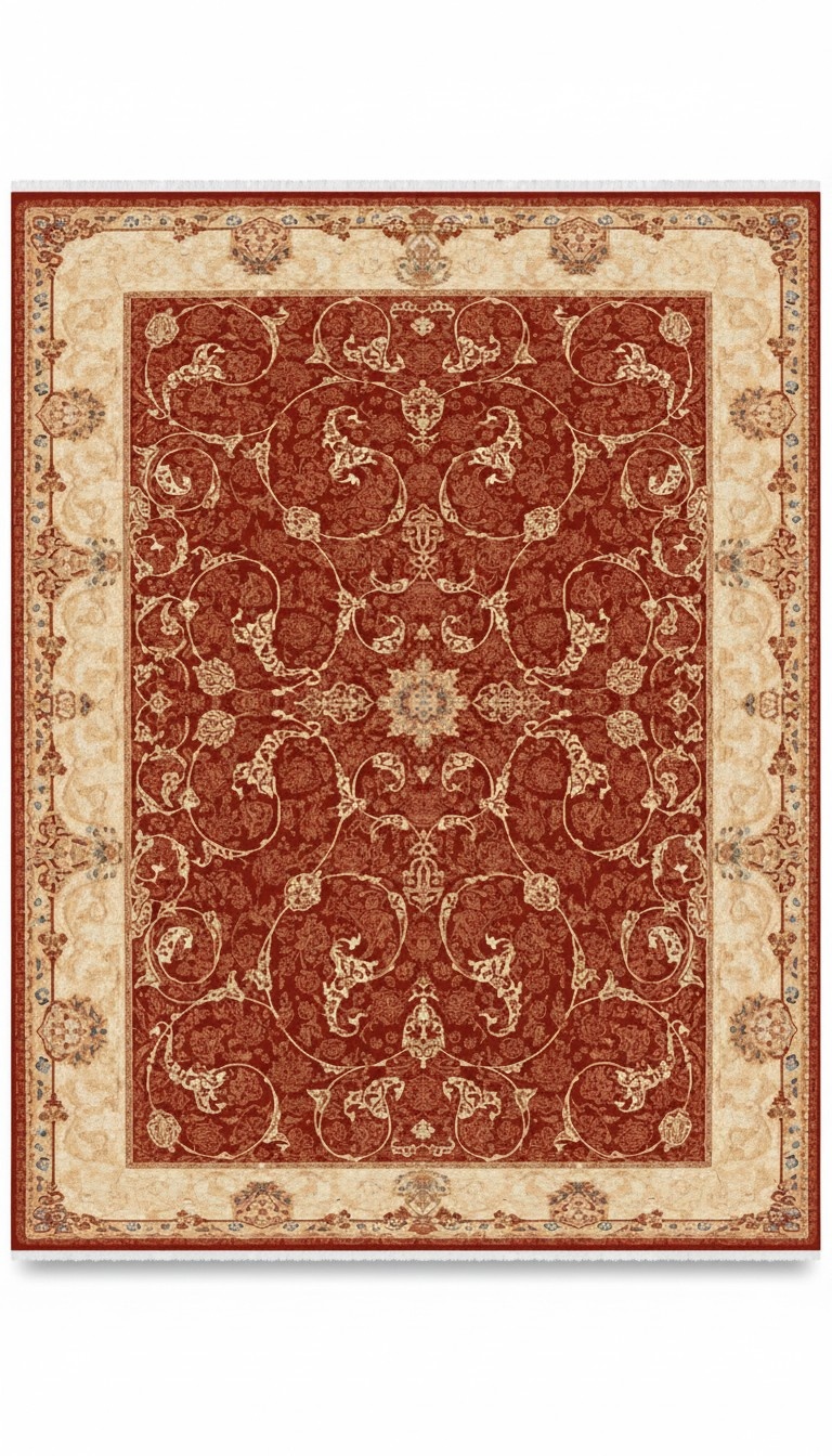Orientalisch Teppich Klassisch Kunstteppich Kurzflor Bordüre Rot Beige