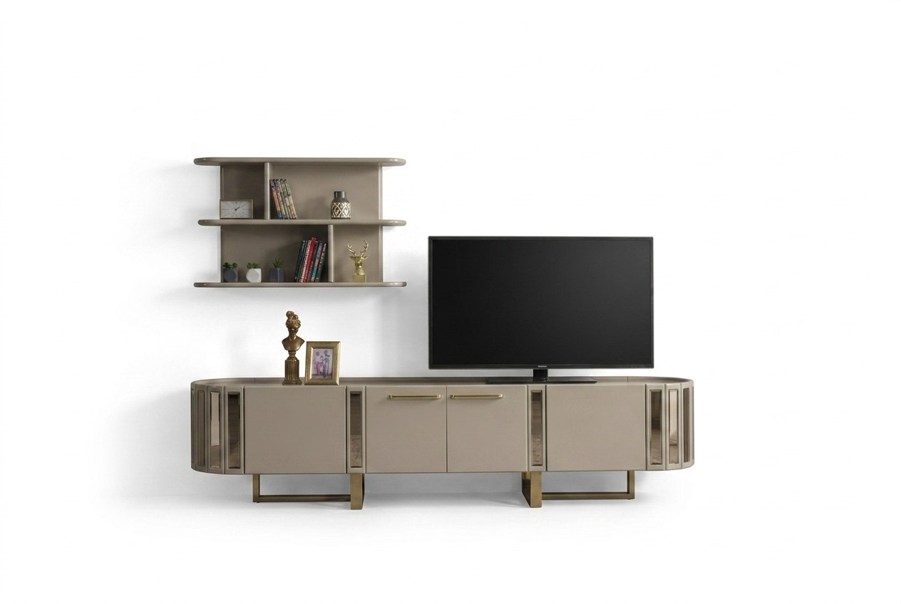 Ovaler Fernseh Ständer rtv Lowboard tv Sideboard Kommode Wohnzimmer Holz Möbel