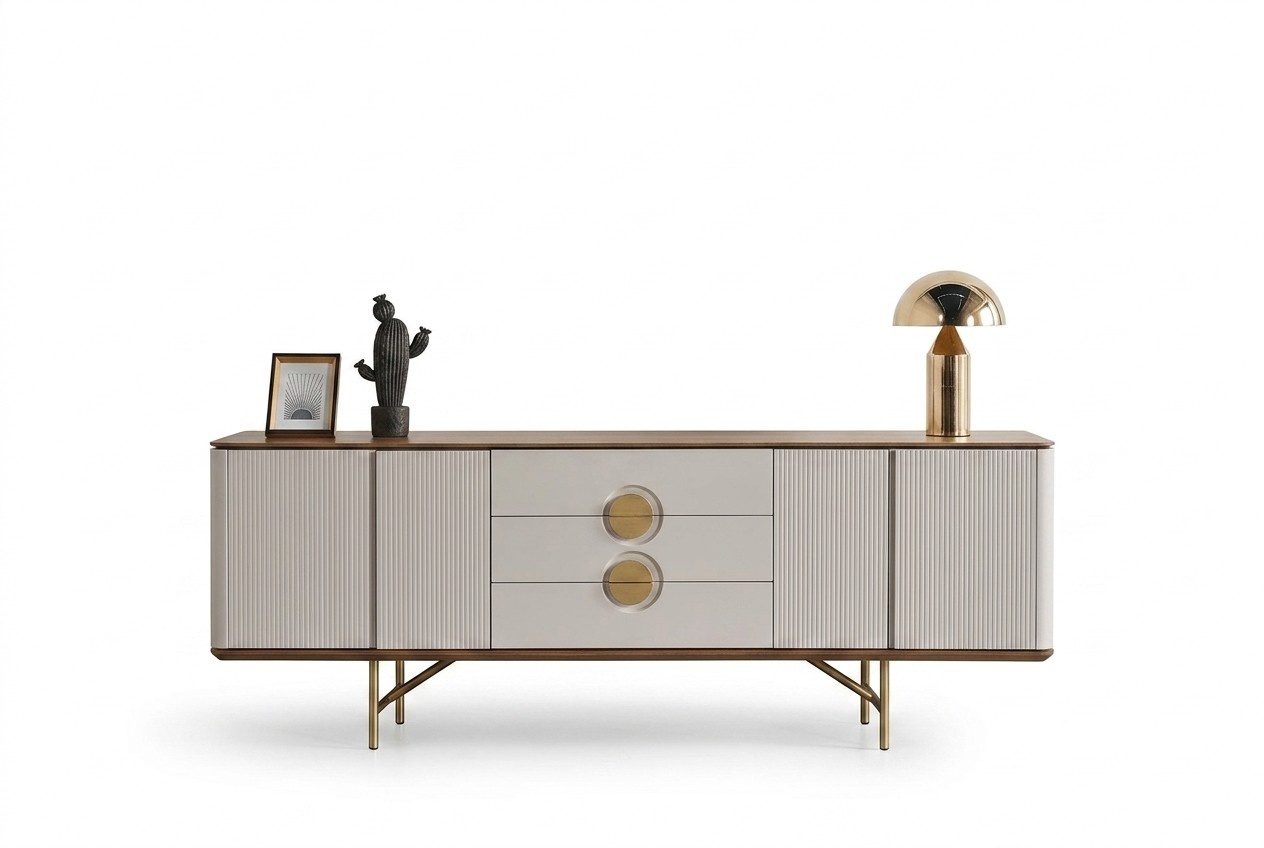 Perfekte Esszimmer Set Besteht aus Beige Anrichte und Spiegel 2tlg.