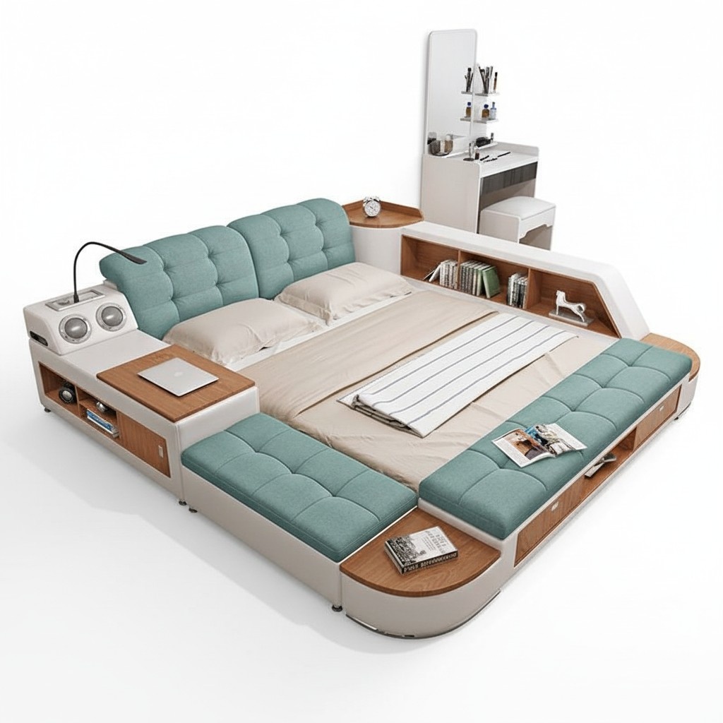 Polster 180x200 Multifunktion Regal USB Liege Design Bett Big Betten Leder