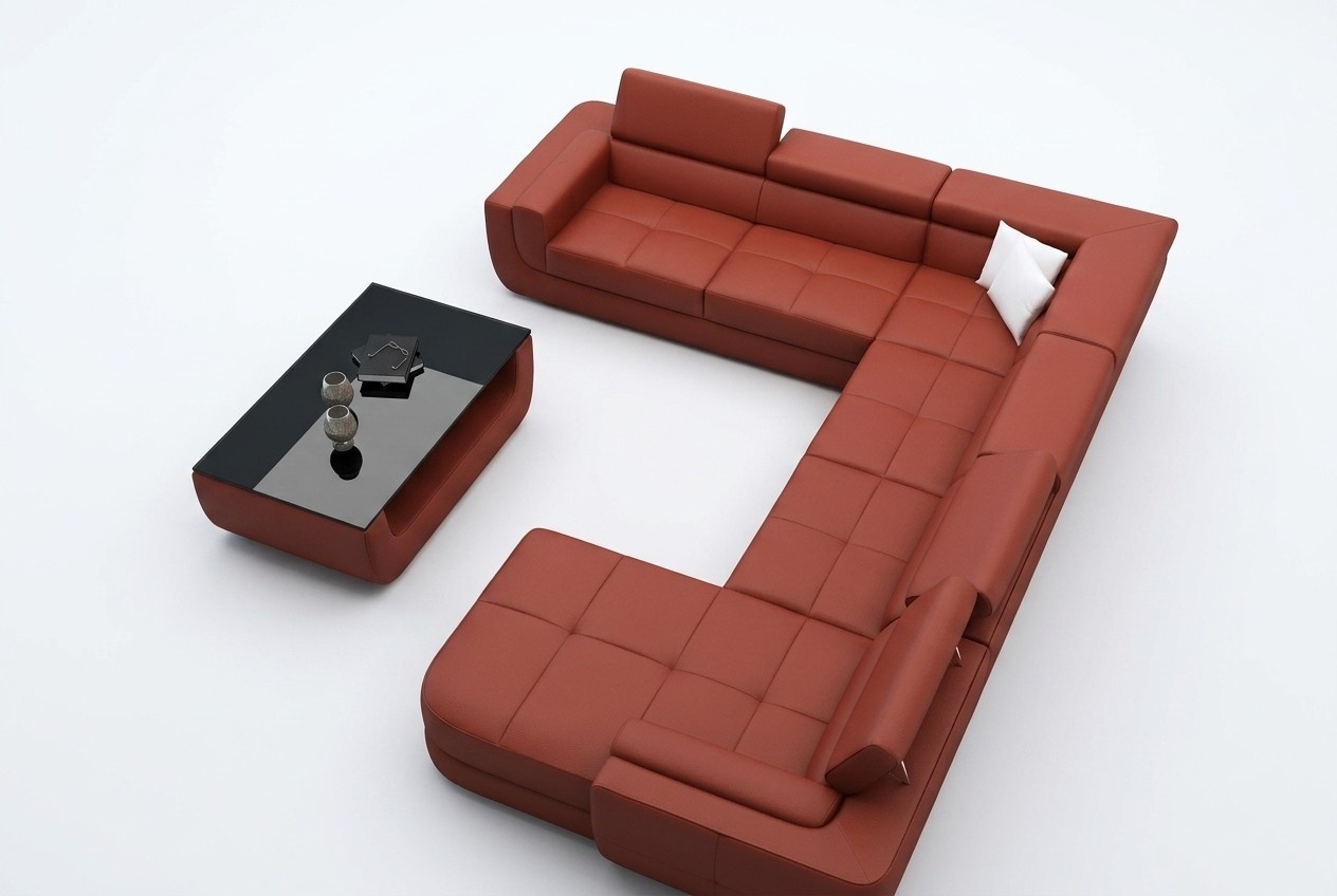 Polster Ledersofa Sofa + USB Wohnlandschaft U Form XXL Big Orange Couch Ecksofa