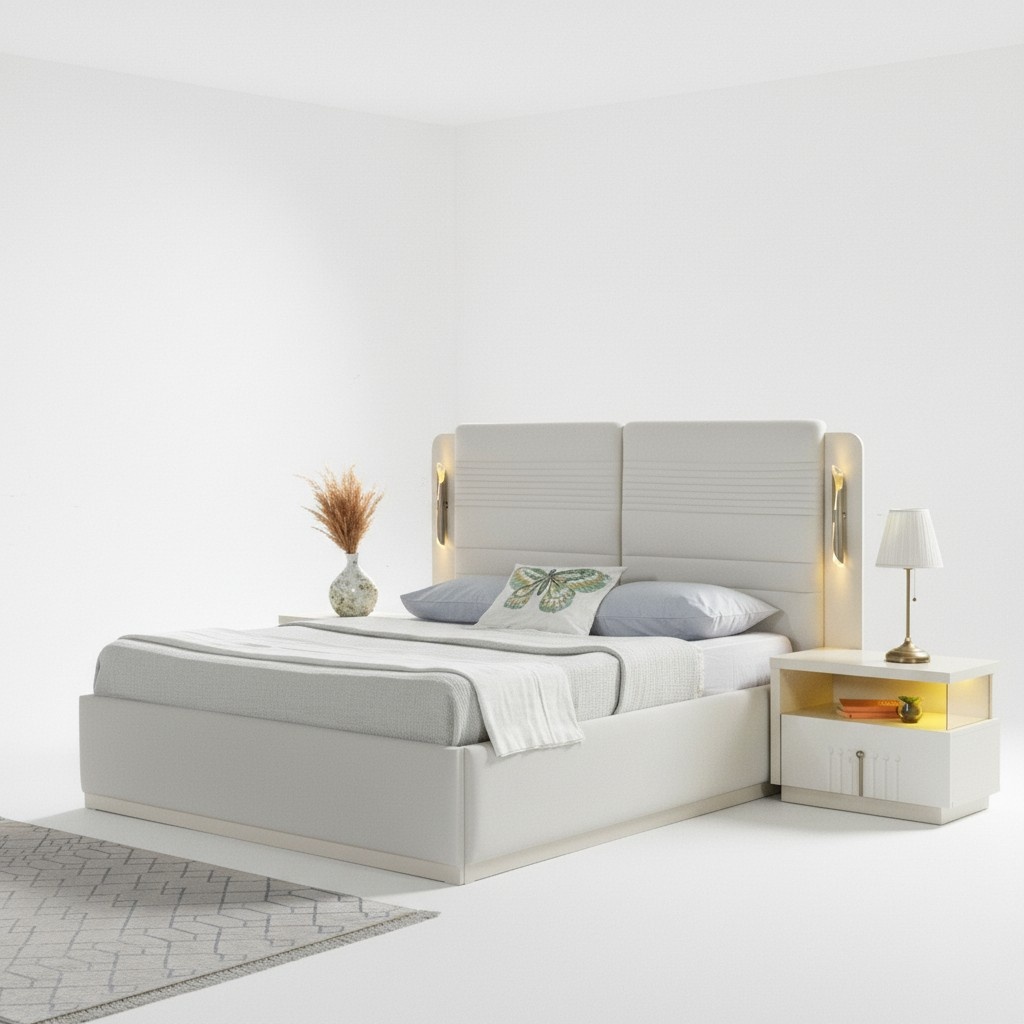 Polsterbett Schlafzimmer 3 Nachttische modern elegant 3tlg Set