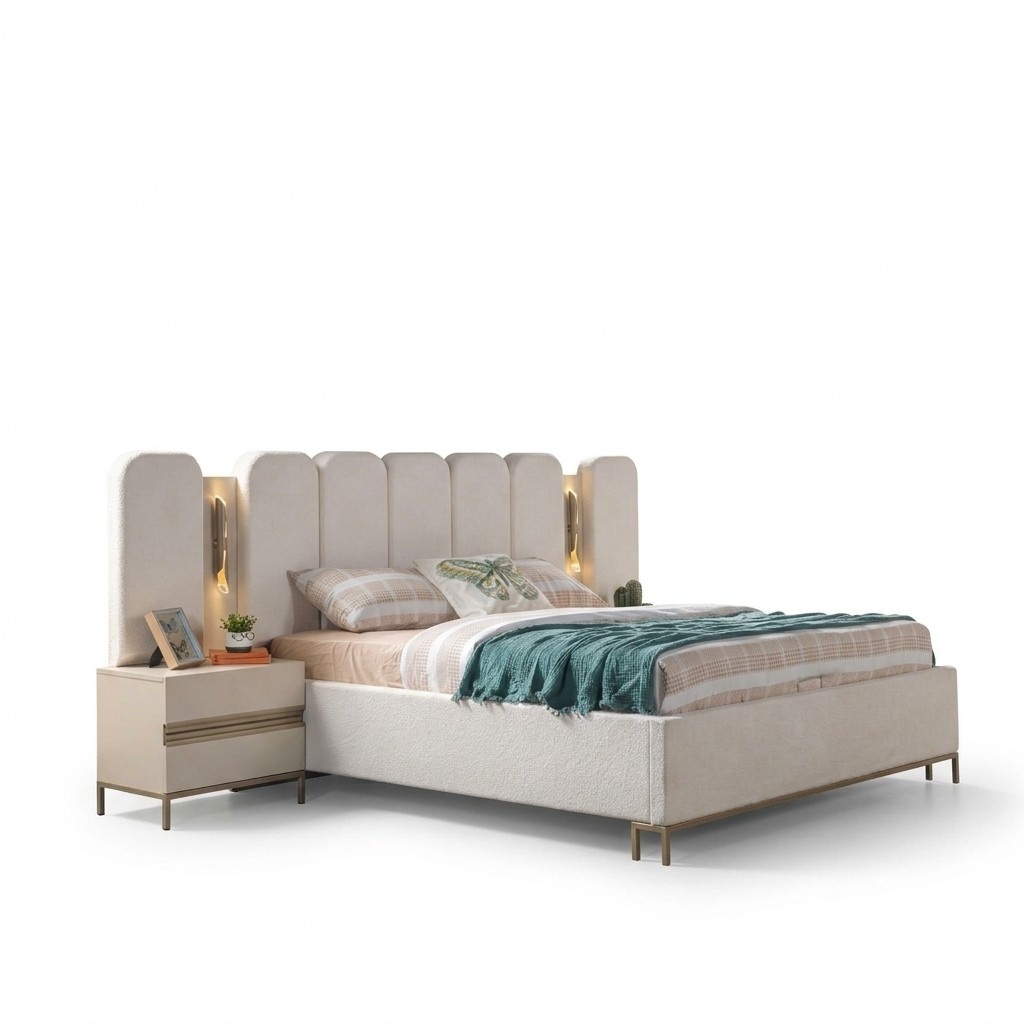 Polsterbett Schlafzimmer mit 2 Nachttischen modern bequem 3tlg Set