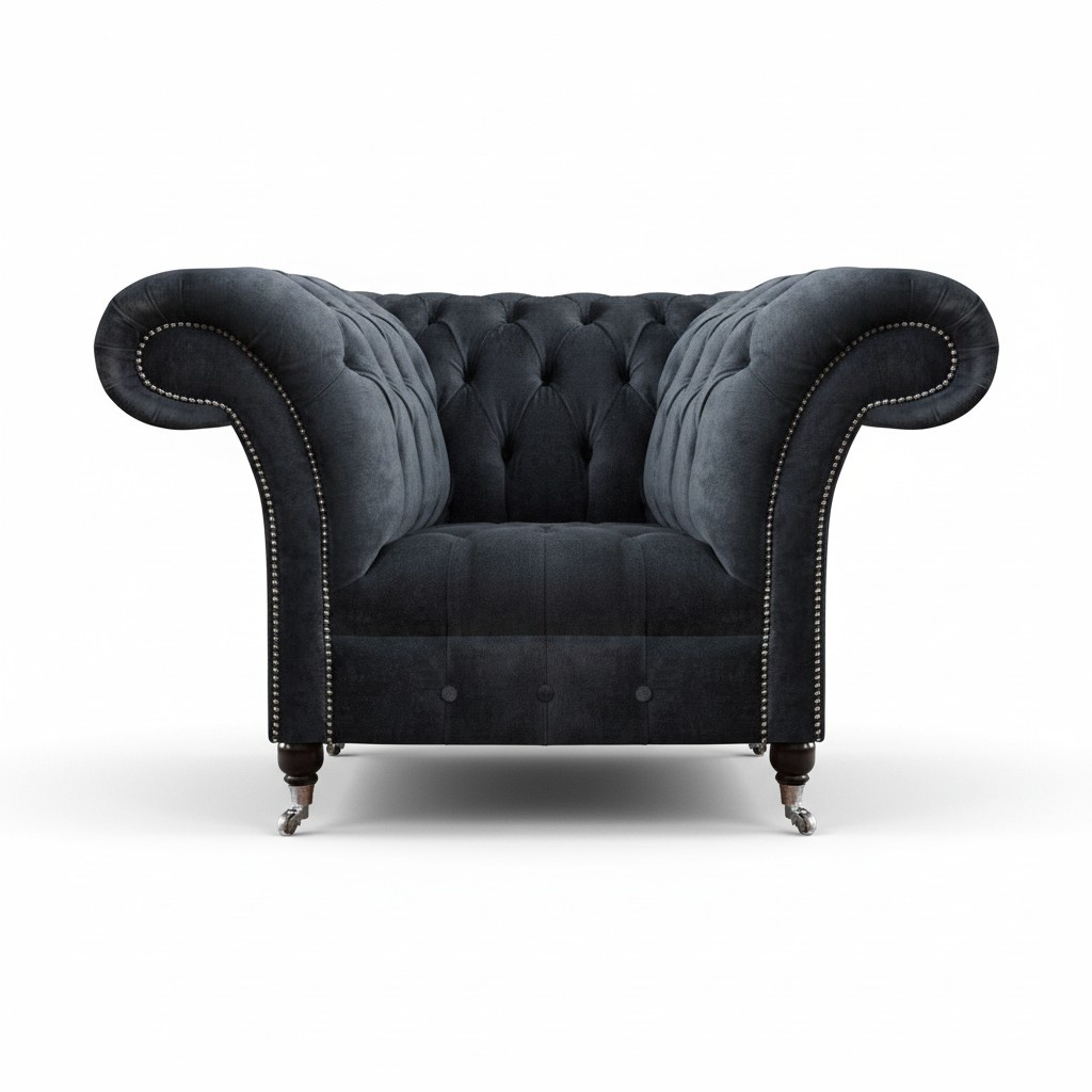 Polstermöbel Sessel Grau Textil Chesterfield Sitz Luxuriöse Wohnzimmer