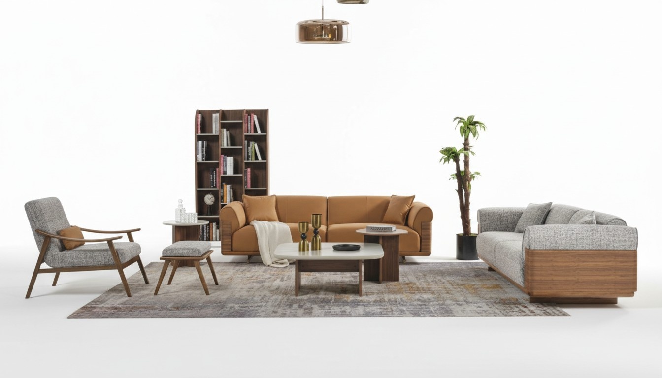 Polstersofa Couchgarnitur Sofagarnitur Komplette Braun Stoff Stoffsofa