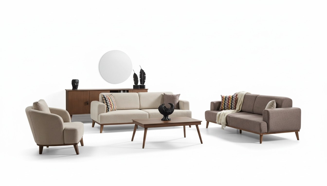 Sofagarnitur 331 Sitzer Sofa Sessel Gruppe Set 4tlg Beige Möbel Neu