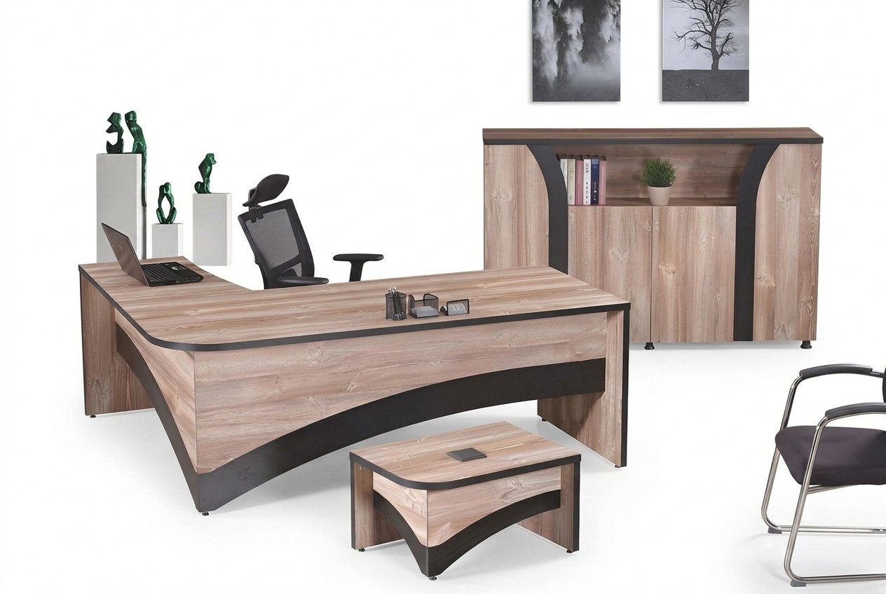 Büro Arbeitszimmermöbel Komplettbüro Eckbürotisch 3tlg Holz Braun Set