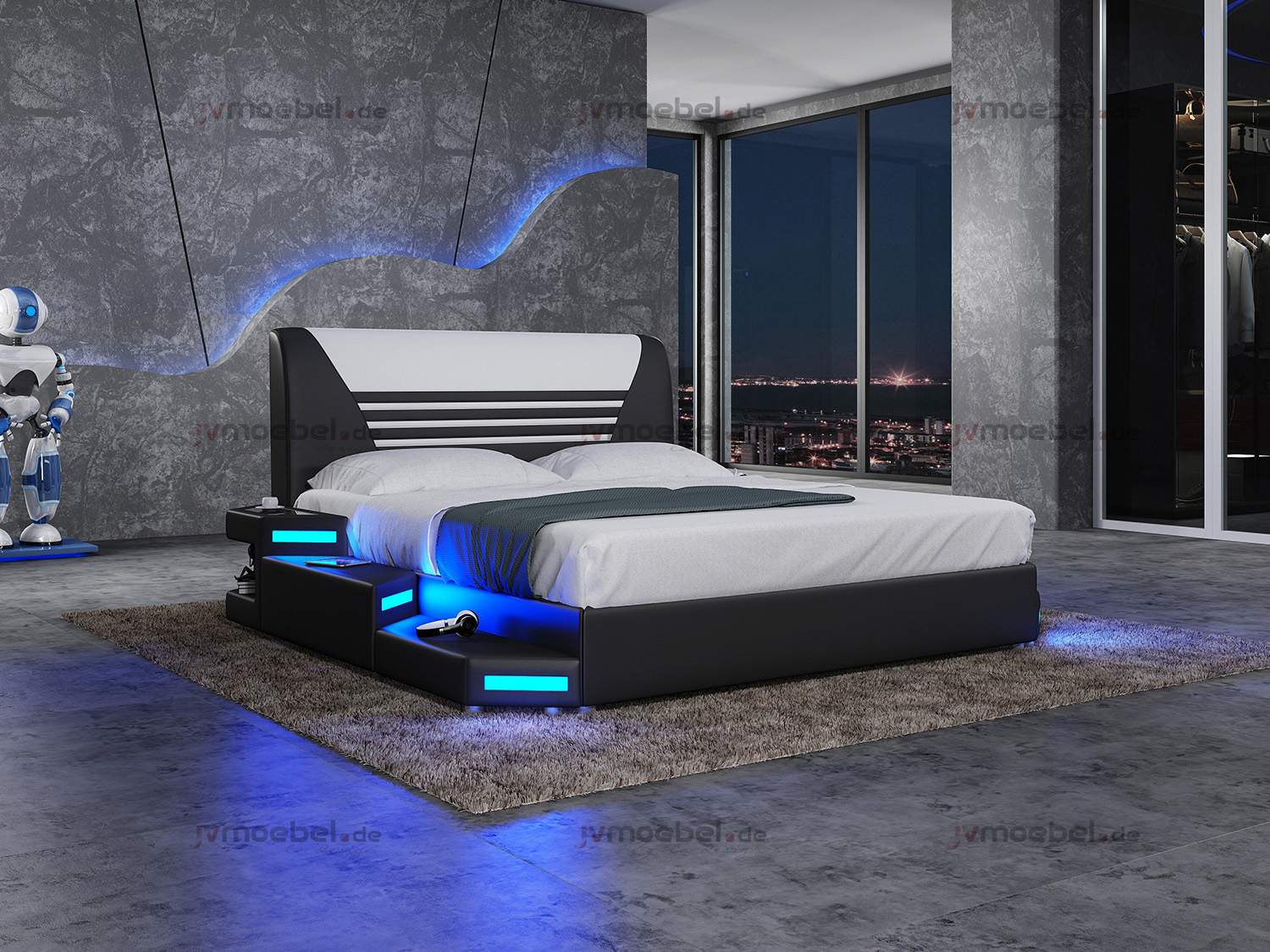 Betten Stilvolle Designer Doppelbett Möbel Polster Leder Weiß 180x200 NEU