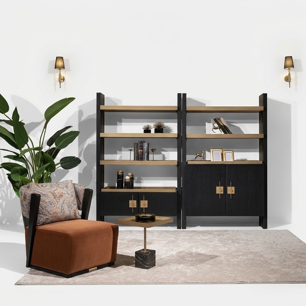 Relaxsessel Garnitur Sessel Stoff Beistelltisch Regale Set 5tlg Orange