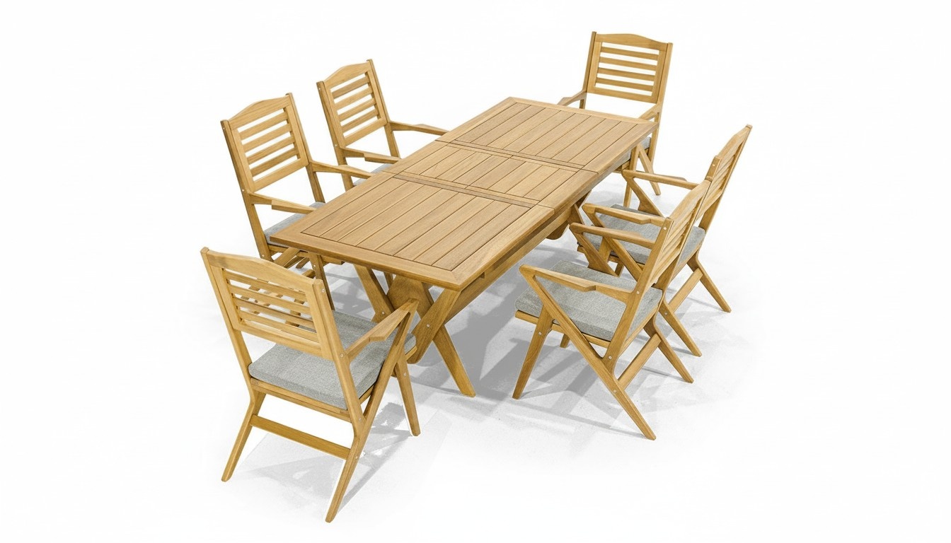 Robuste Holz Gartenmöbel Edler Esstich Designer 6x Gartenstühle 7tlg
