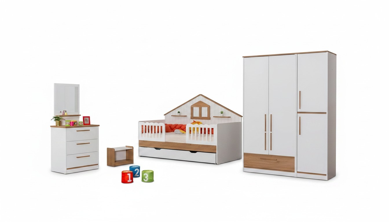 Robuste Komplette Kinderzimmer Einrichtung Designer Bett Kleiderschrank