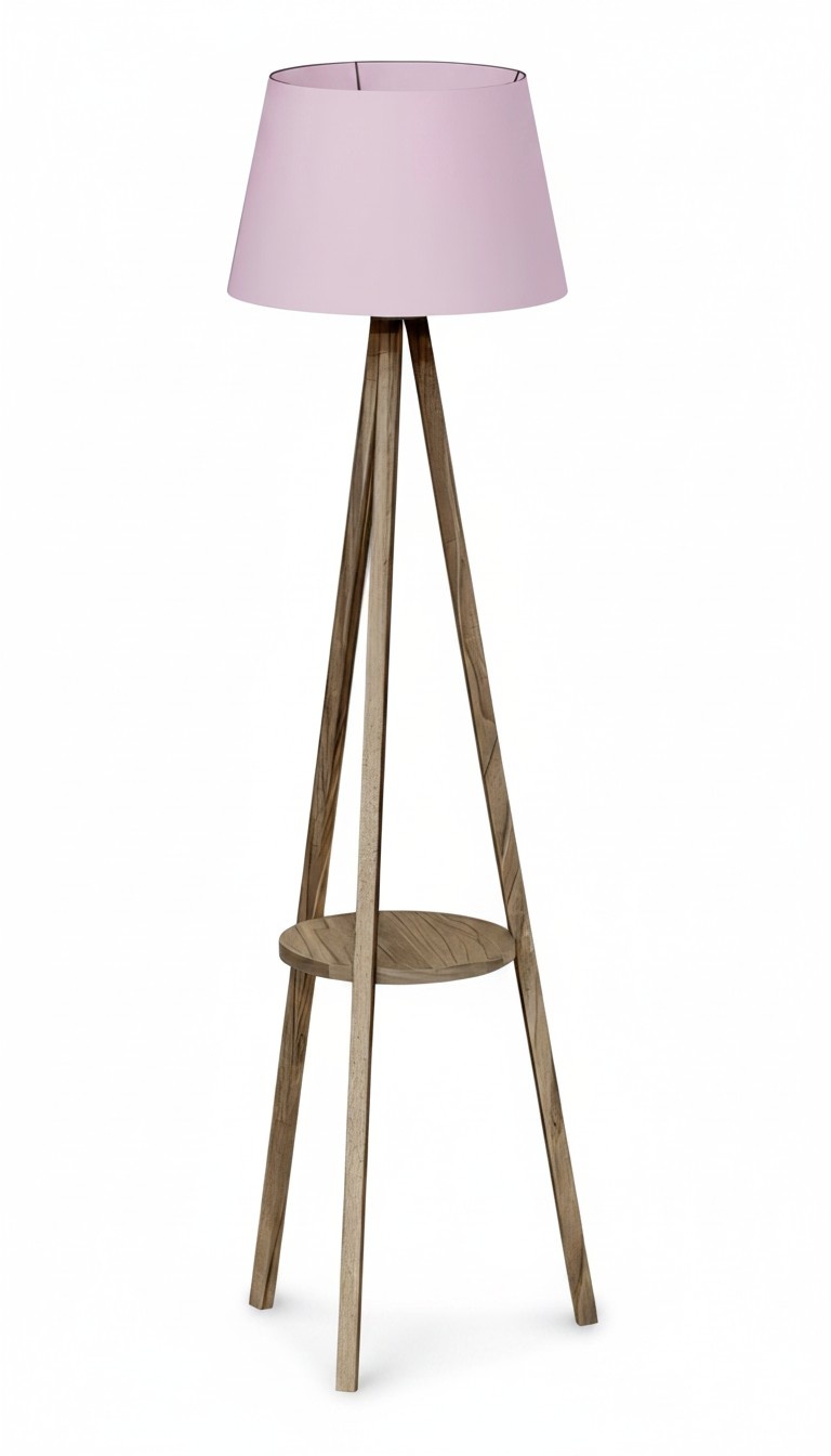 Rosa Holz Stehlampe mit Regal modernes Design stilvoll