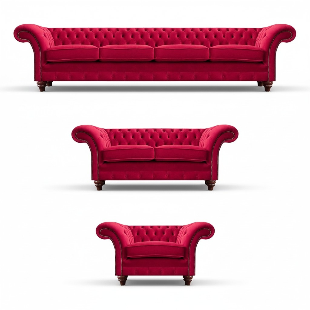Rote Chesterfield Couchgarnitur Moderne Wohnzimmer Polstersofas 3tlg