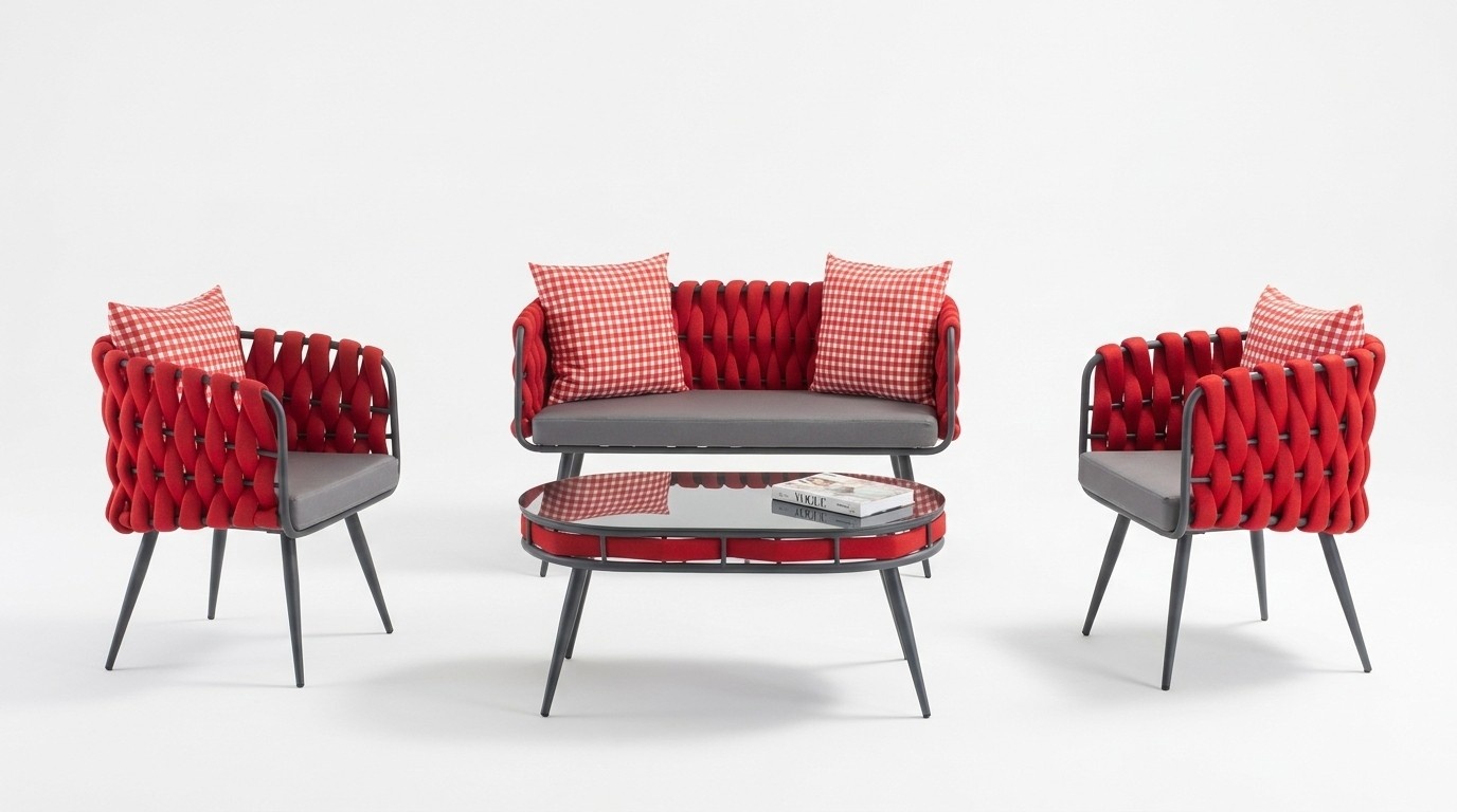 Rote Garten Garnitur Luxus Sitzmöbel Tisch Sofa Terrassen Couch 4tlg.