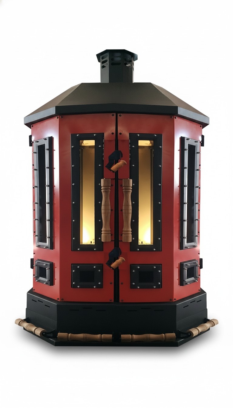 Roter Gartenofen aus Edelstahl für Terrasse und Garten