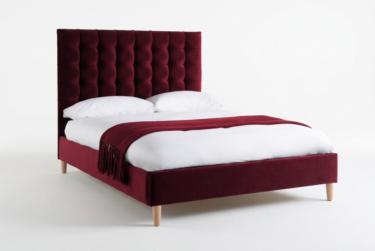 Rotes Luxus Samt Textil Bett Doppel Design Chesterfield 180x200cm Betten