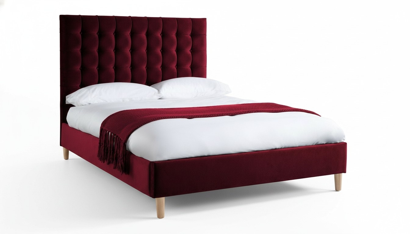 Rotes Luxus Samt Textil Bett Doppel Design Chesterfield Klassische Betten