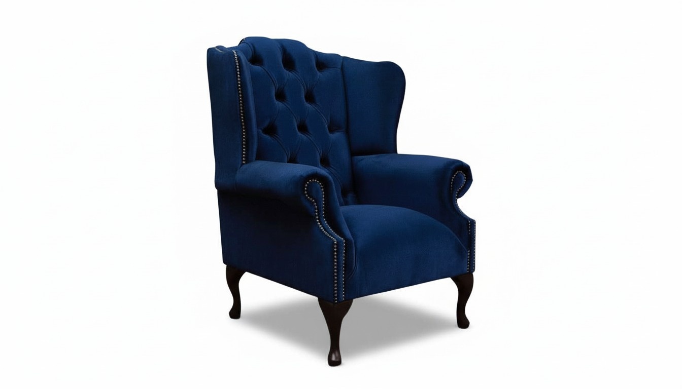 Royal Blauer Ohrensessel Chesterfield Couch 1 Sitzer Sofa Textil Couchen Sessel