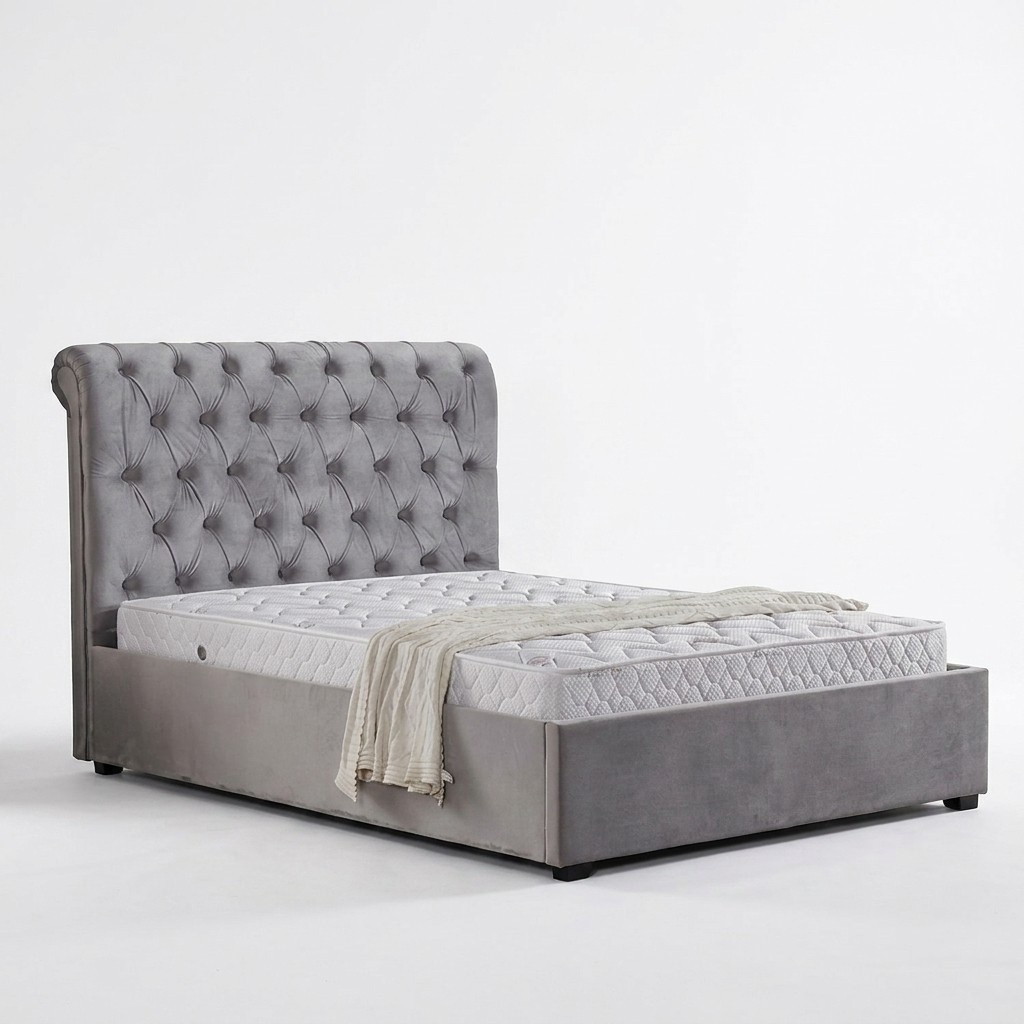 Royal Grau Schlafzimmer Bett Polster Betten Chesterfield Textil Stoff jvmoebel ®