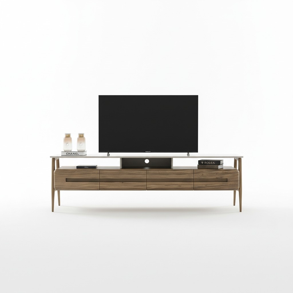 RTV Lowboard TV Ständer Wohnwand Sideboard Schrank Holz Braun Stilvoll