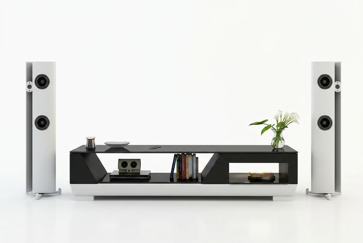 RTV TV Sideboard Leder Glas Tisch Fernseh Schrank Tisch Lowboard Mo.I