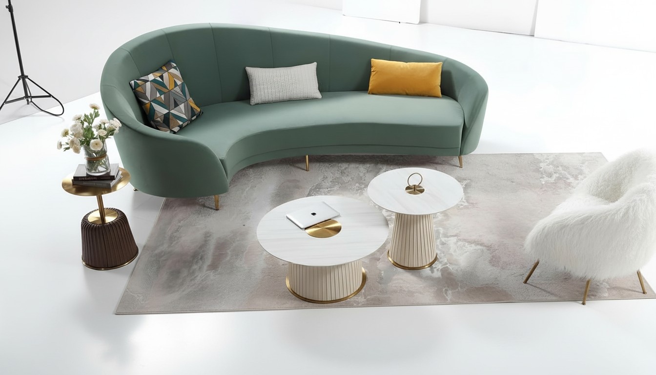 Rund Sofa + Couchtisch Modernes Sofa Wohnzimmer Couchtisch Möbel Komplett Set