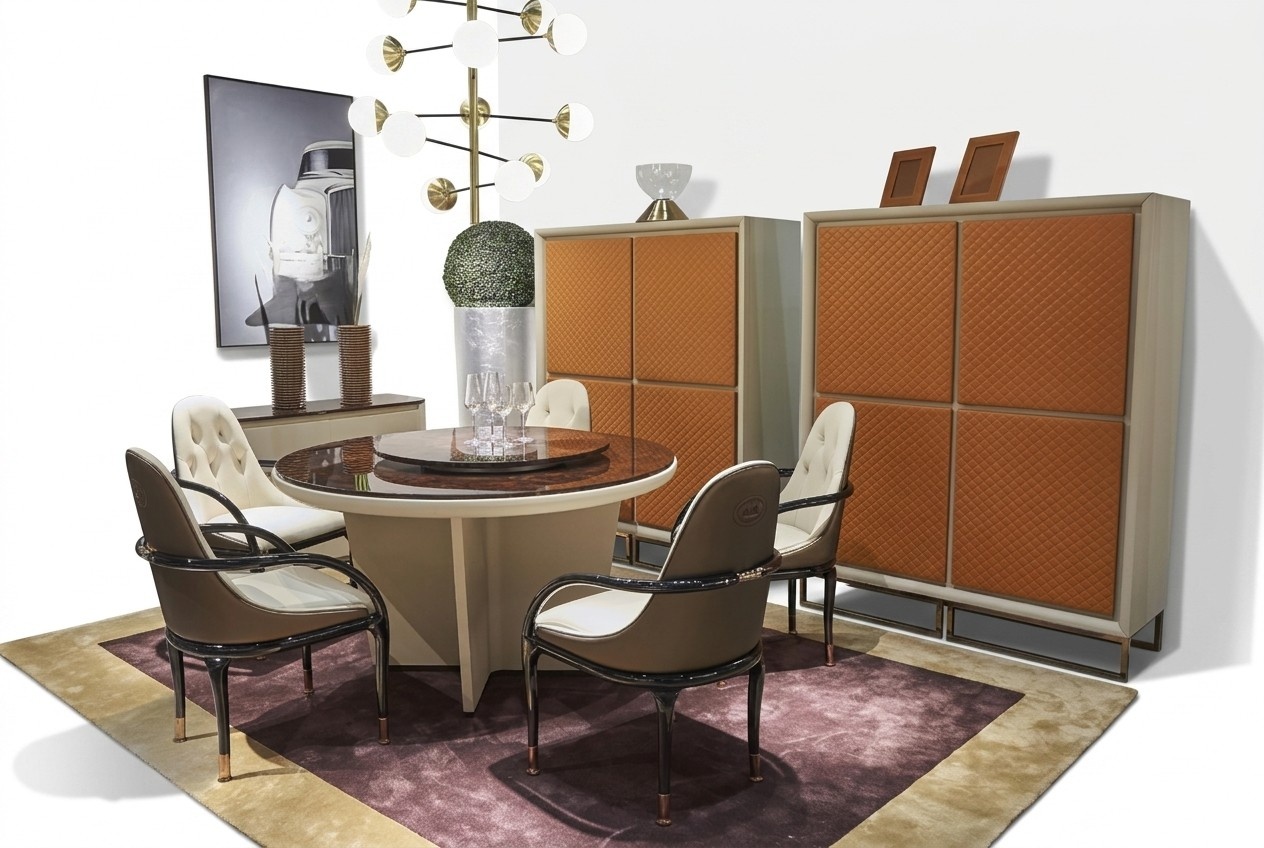 Rund Tisch Ess Zimmer Holz Runde Tische Designer Original Holz 5 Stuhl