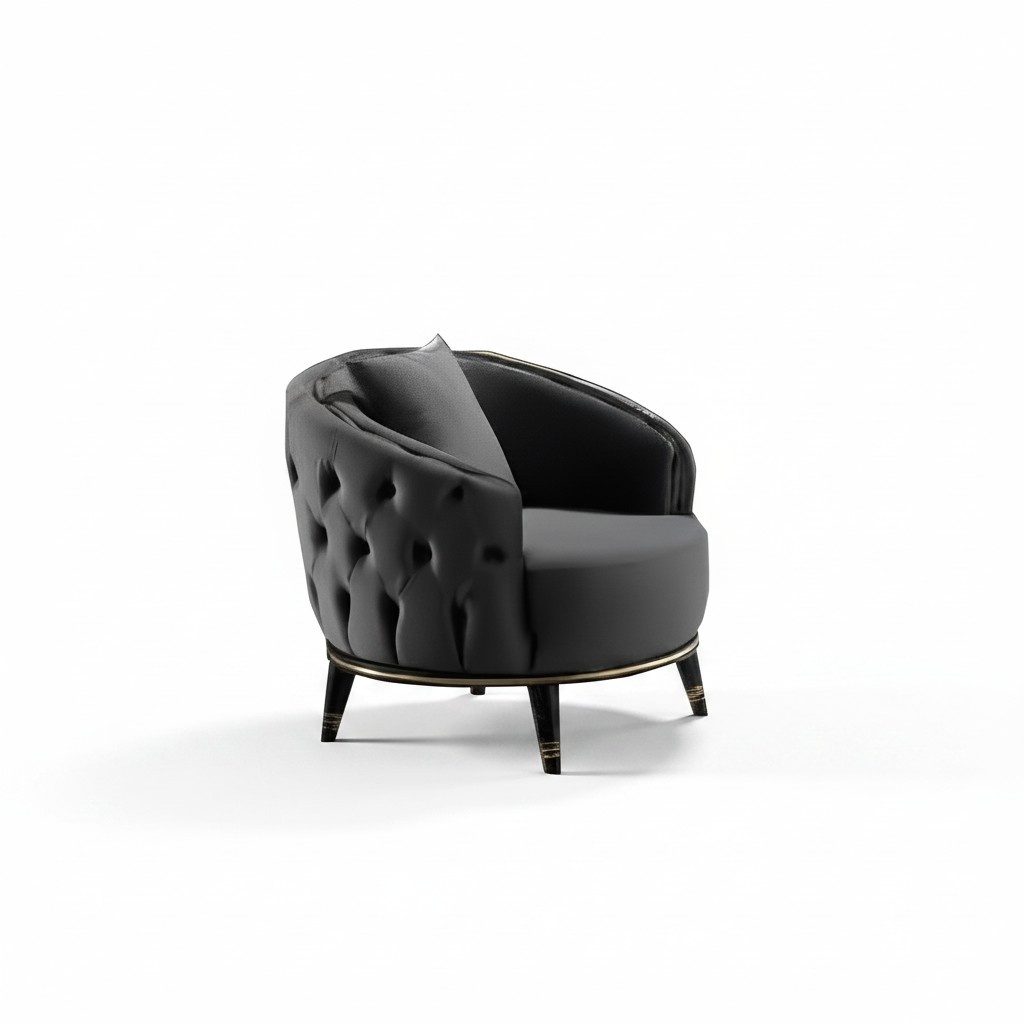 Runder Chesterfield Einsitzer Grauer Wohnzimmer Sessel Polster Sitzmöbel