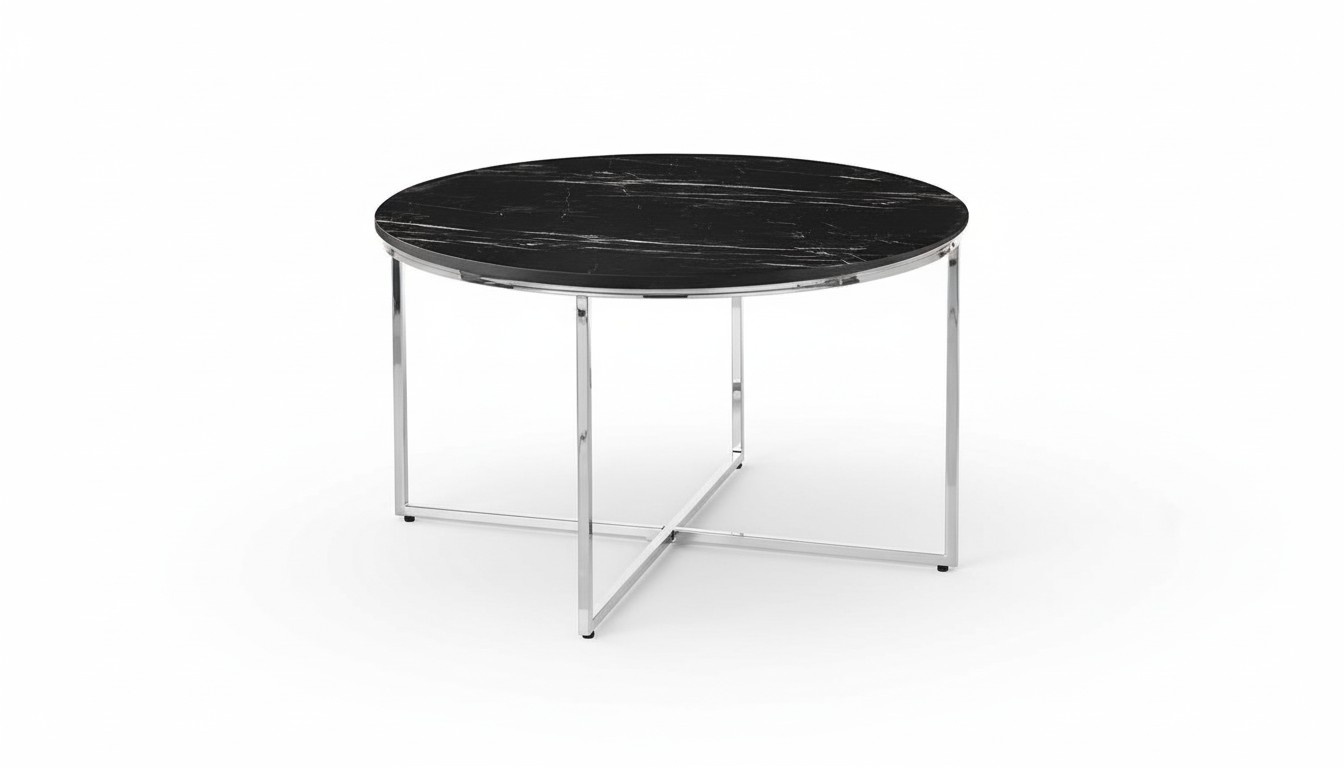 Runder Couchtisch Wohnzimmer Schwarz MDF + Metall X-beine neu Luxus